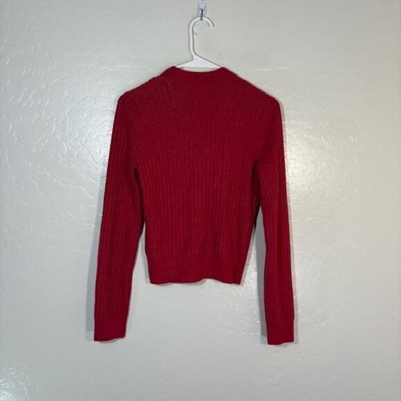 Pilcro Cardigan Sweater Womens Small Red Ribbed Asymmetric Button V Neck Knit - Picture 5 of 7